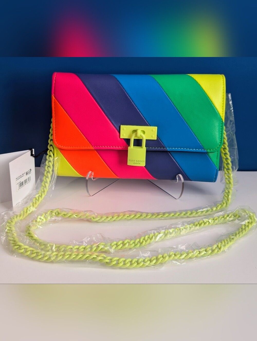 Kurt Geiger London Rainbow Brixton Chain Wallet Crossbody NWT Neon Leather